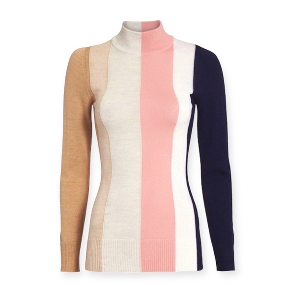 Paper London Dolly Wool Jumper Tonal Stripe Mock Neck Fitted Sweater XS - Picture 7 of 16